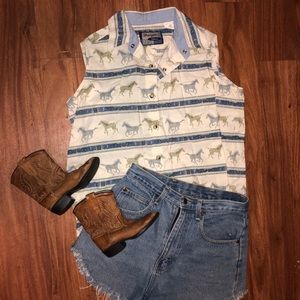 Vintage Wrangler Blues Horses Sleeveless Top 🐎